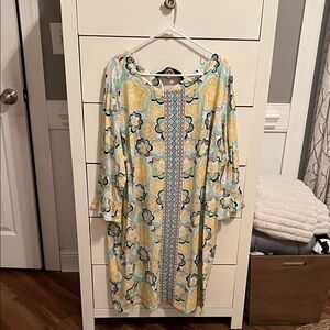 Crown & Ivy Floral Long Sleeve Dress in Yellow and Blue